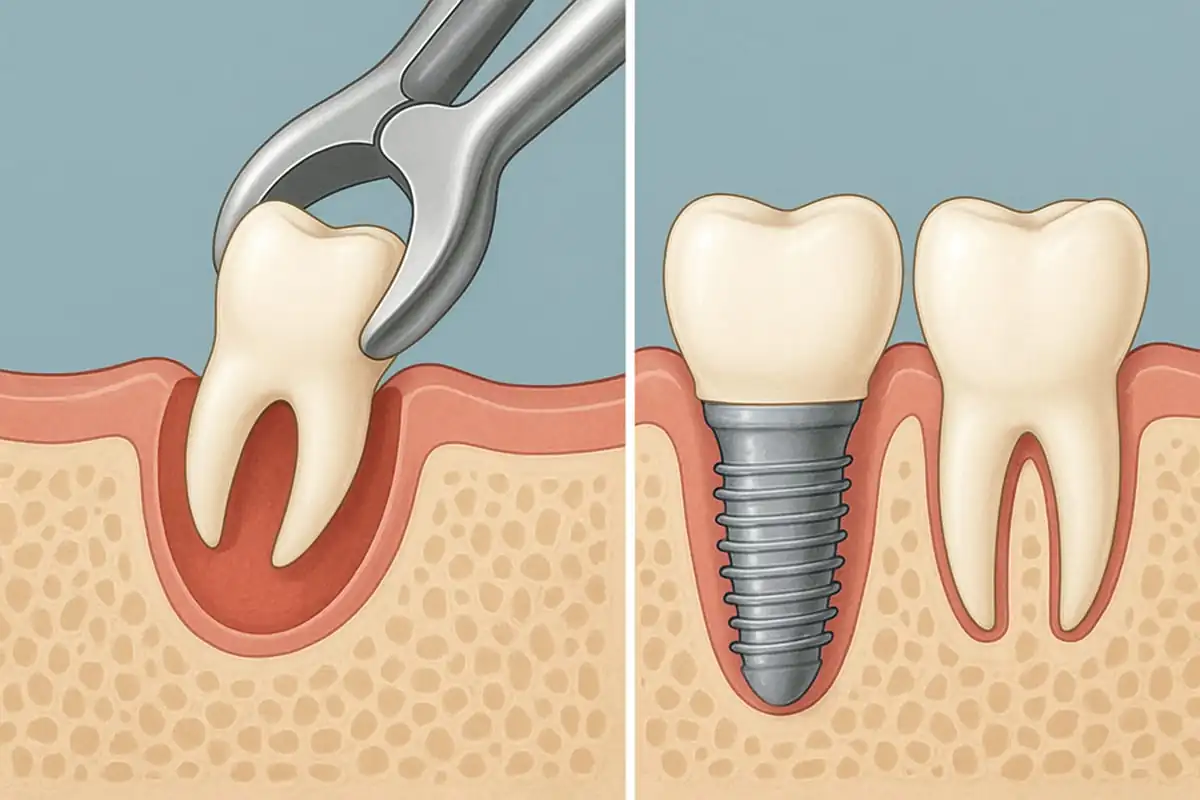 Implante dentário — extração e colocação de implante